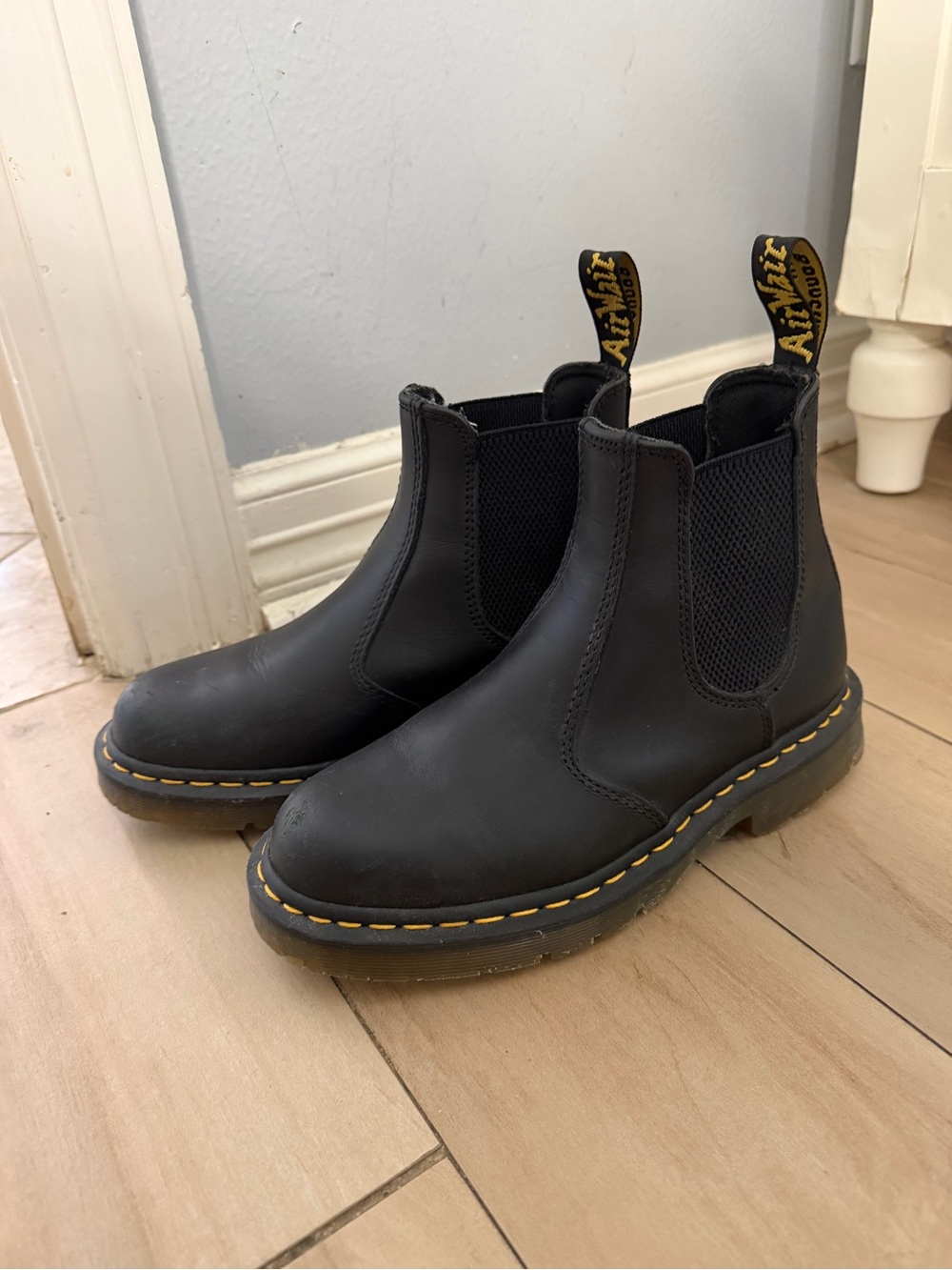 Dr. Martens Black Slip-On Chelsea Boots with Yellow Pull Tab